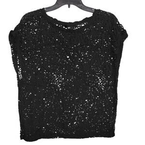 Mossimo Womens Size M Black Crochet Knit‎ Blouse SS